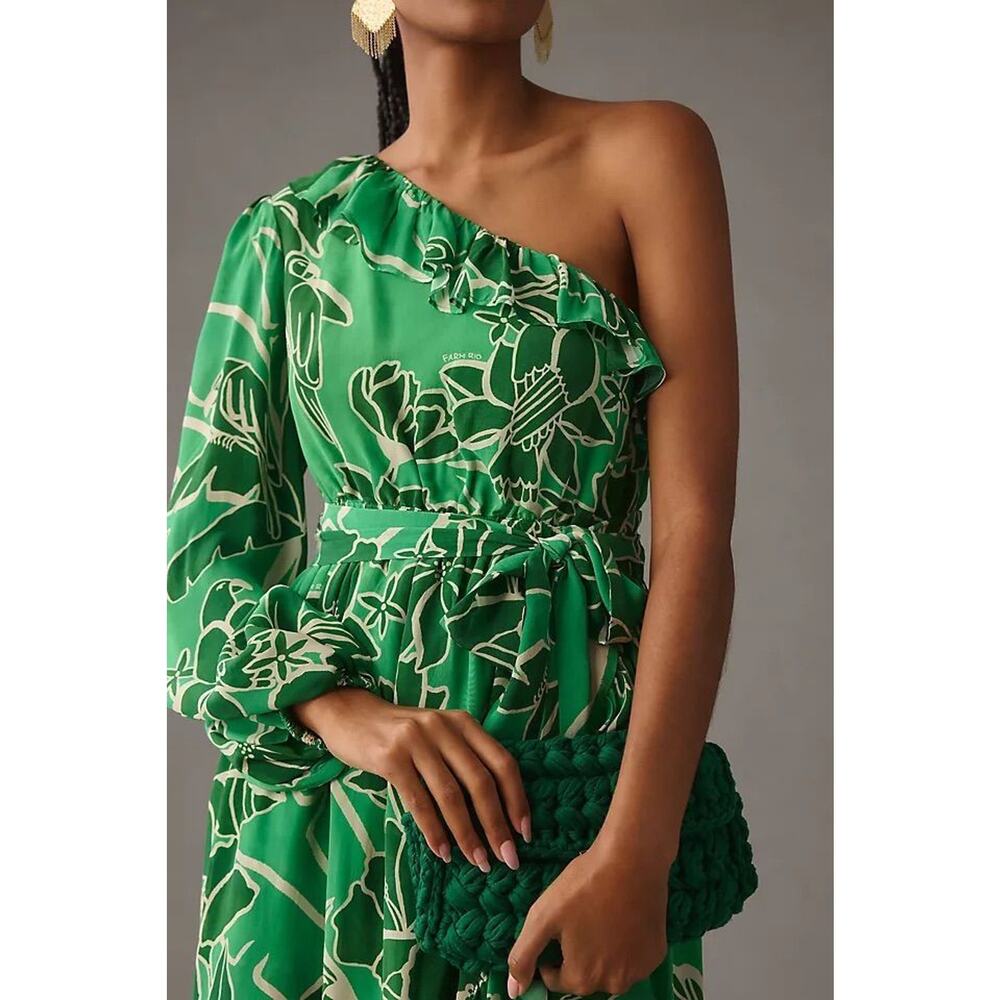Farm Rio One-Shoulder Ruffled Midi Dress Size XS, $298 MSRP - Picture 4 of 8